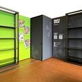 texConnect Textilmessestand mit Kabine und XXL Regalen